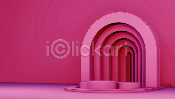사람없음 3D JPG 디지털합성 포토 해외이미지 공간 단상 미니멀 백그라운드 분홍색 아치 입체도형 포디움