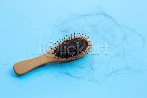 사람없음 JPG 포토 해외이미지 머리빗 머리카락 숱 실내 오브젝트 탈모 파란배경