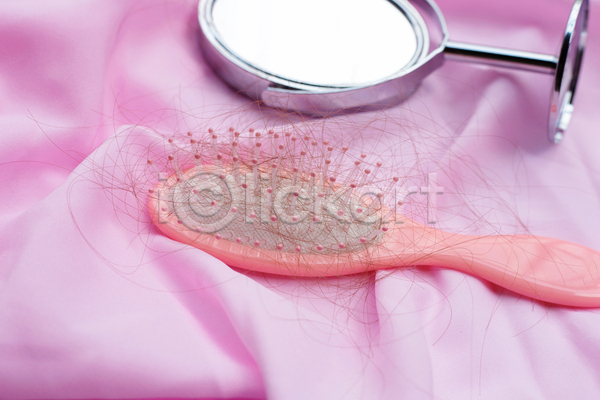 사람없음 JPG 포토 해외이미지 머리빗 머리카락 분홍색배경 숱 실내 오브젝트 천(직물) 탁상거울 탈모