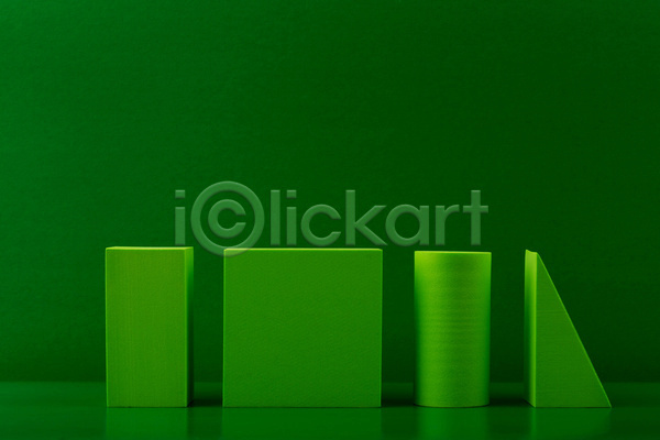 사람없음 JPG 포토 해외이미지 목업 삼각형 스튜디오촬영 실내 오브젝트 원기둥 일렬 입체도형 정사각형 직사각형 초록배경 초록색