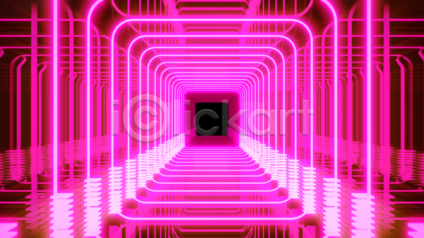 미래 화려 사람없음 3D 디지털합성 포토 해외이미지 공간 네온 디지털 백그라운드 분홍색 빛 사이버 사이버펑크 터널 펑크