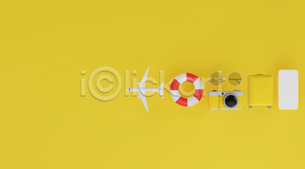 사람없음 3D JPG 디지털합성 포토 해외이미지 노란색 비행기 선글라스 스마트폰 여행 카메라 캐리어 튜브