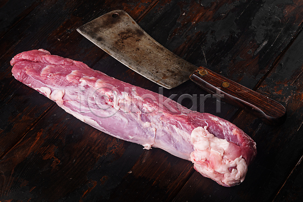 사람없음 JPG 포토 하이앵글 해외이미지 돼지고기 생고기 식재료 식칼