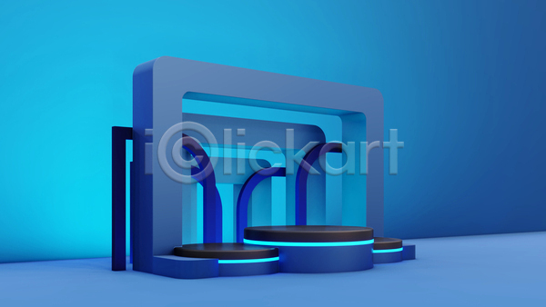 사람없음 3D JPG 디지털합성 포토 해외이미지 공간 단상 미니멀 백그라운드 빛 입체도형 파란색 포디움
