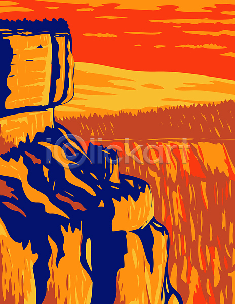 사람없음 JPG 포토 해외이미지 골짜기 국립공원 그림 산 암벽 주황색 카툰스타일 풍경(경치)