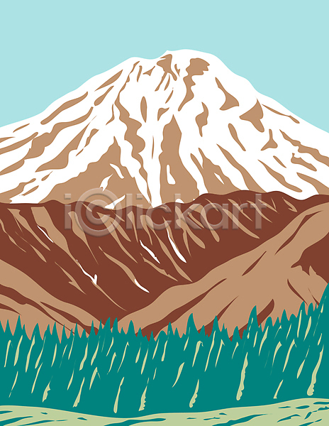 사람없음 JPG 포토 해외이미지 국립공원 그림 알래스카 자연 카툰스타일 풍경(경치) 화산