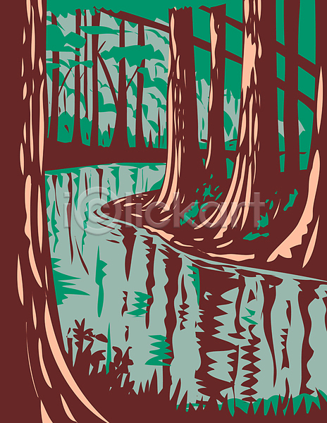 사람없음 JPG 포토 해외이미지 강 개울 국립공원 그림 나무 숲속 카툰스타일 풍경(경치)