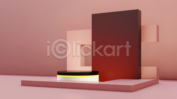 사람없음 3D JPG 디지털합성 포토 해외이미지 공간 단상 미니멀 백그라운드 분홍색 빛 사각형 입체도형 포디움
