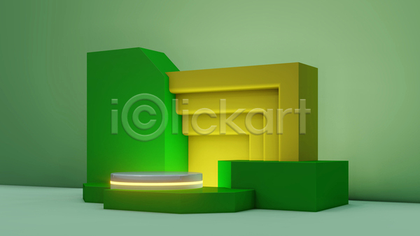 사람없음 3D JPG 디지털합성 포토 해외이미지 공간 단상 미니멀 백그라운드 빛 사각형 입체도형 초록색 포디움