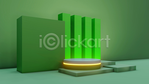 사람없음 3D JPG 디지털합성 포토 해외이미지 공간 단상 미니멀 백그라운드 빛 사각형 입체도형 초록색 포디움
