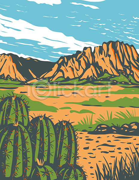 사람없음 JPG 포토 해외이미지 국립공원 그림 멕시코 사막 산 선인장 자연 카툰스타일 풍경(경치)
