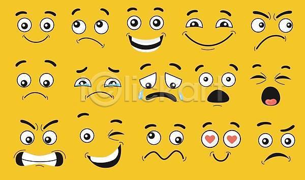 사람없음 EPS 아이콘 일러스트 해외이미지 감정 노란색 만화 세트 이모티콘 캐릭터 코믹 표정