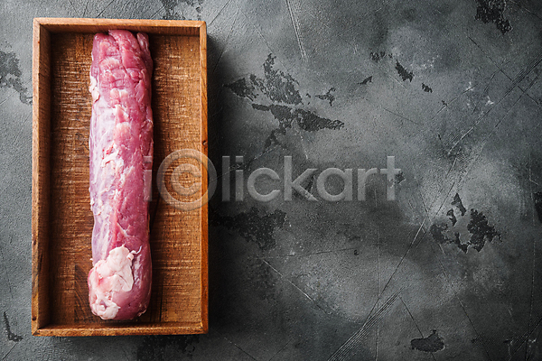 사람없음 JPG 포토 하이앵글 해외이미지 나무상자 돼지고기 생고기 식재료 카피스페이스
