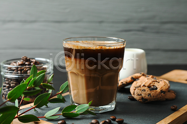 사람없음 JPG 포토 해외이미지 잎 초코칩쿠키 커피 쿠키