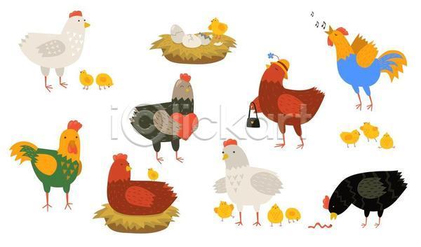 사람없음 EPS 일러스트 해외이미지 계란 노래 농장 닭 둥지 들기 병아리 쇼핑백 수탉 암탉 양계장 여러마리 하트