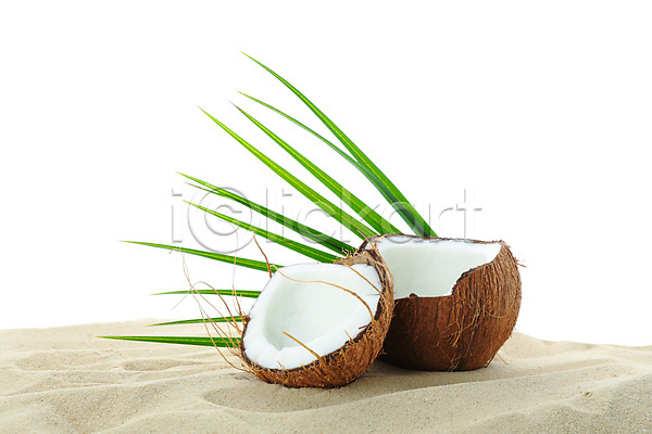 사람없음 JPG 포토 해외이미지 모래 스튜디오촬영 야자수잎 여름(계절) 오브젝트 코코넛