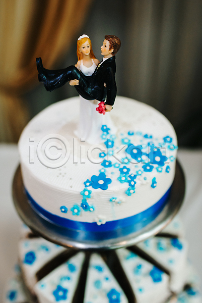 사람없음 JPG 포토 해외이미지 결혼 꽃 들어올리기 신랑신부 웨딩케이크 장식 케이크 파란색 피규어