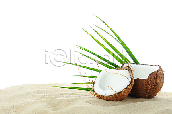 사람없음 JPG 포토 해외이미지 모래 스튜디오촬영 야자수잎 여름(계절) 오브젝트 카피스페이스 코코넛