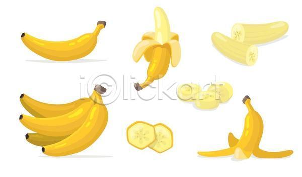 사람없음 EPS 일러스트 해외이미지 노란색 단면 바나나 바나나껍질 슬라이스 여러개 조각