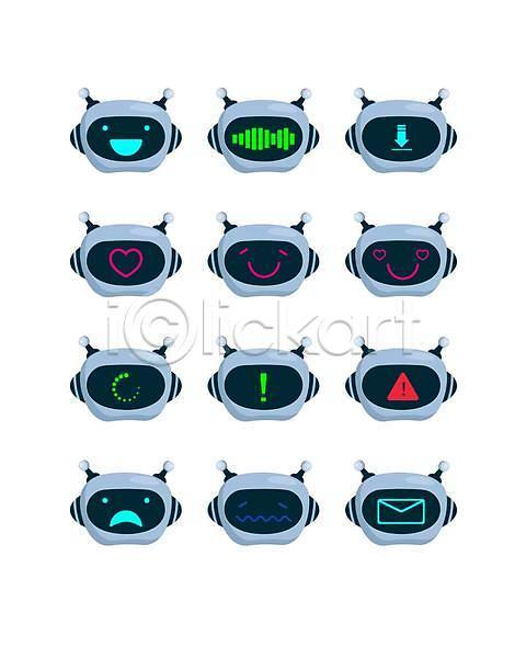 미래 사람없음 EPS 아이콘 일러스트 해외이미지 AI(인공지능) 감정 디지털 로봇 세트 이모티콘 캐릭터 표정