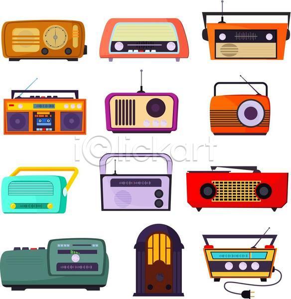 사람없음 EPS 일러스트 해외이미지 다양 디자인 라디오 복고 안테나 음악 음향기기 종류 쥬크박스 카세트라디오