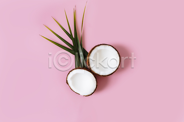 사람없음 JPG 포토 하이앵글 해외이미지 스튜디오촬영 야자수잎 여름(계절) 오브젝트 코코넛