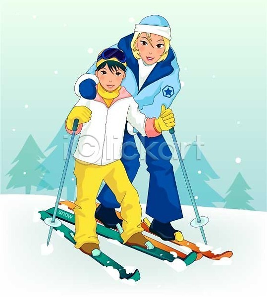 남자 두명 사람 소년 어린이 어린이만 여자 EPS 일러스트 겨울 겨울스포츠 계절 눈(날씨) 레포츠 스키 스키복 스키장 썰매장 야외