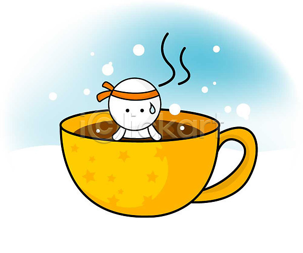 상상 사람없음 EPS 일러스트 겨울 계절 눈사람 상반신 야외 음료 음식 차(음료) 찻잔 캐릭터 커피 커피잔 컵 클립아트