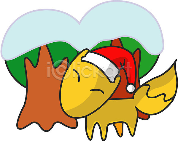 사람없음 EPS 아이콘 겨울 계절 기념일 나무 눈(날씨) 동물 산타모자 산타클로스 숲 숲속 여우 육지동물 척추동물 크리스마스 클립아트 포유류