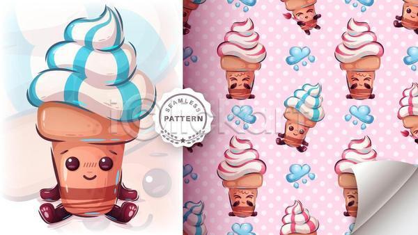 귀여움 사람없음 EPS 일러스트 해외이미지 눈(날씨) 아이스크림 아이스크림캐릭터 패턴