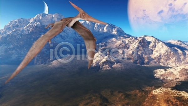 사람없음 3D JPG 해외이미지 고생물 달 비행 산 야생동물 야외 익룡 주간 하늘 한마리