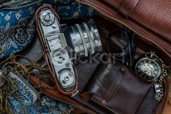 빈티지 클래식 사람없음 JPG 포토 해외이미지 가방 가죽 골동품 나침반 복고 스카프 오브젝트 카메라