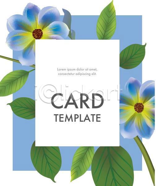 사람없음 EPS 일러스트 카드템플릿 해외이미지 꽃 잎 줄기 카드(감사) 타이포그라피 파란색 프레임