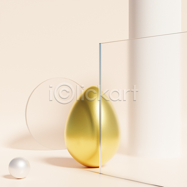 사람없음 3D JPG 포토 해외이미지 계란 금색 미니멀 반투명 베이지색배경 사각형 심플 연분홍색 원기둥 원형 유리