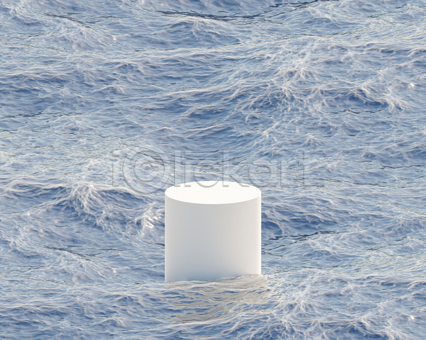사람없음 3D JPG 포토 해외이미지 단상 물결 바다 백그라운드 원기둥 파란색 포디움