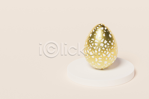 사람없음 3D JPG 포토 해외이미지 계란 금색 단상 무늬 미니멀 베이지색배경 원기둥 점박이 포디움 한개