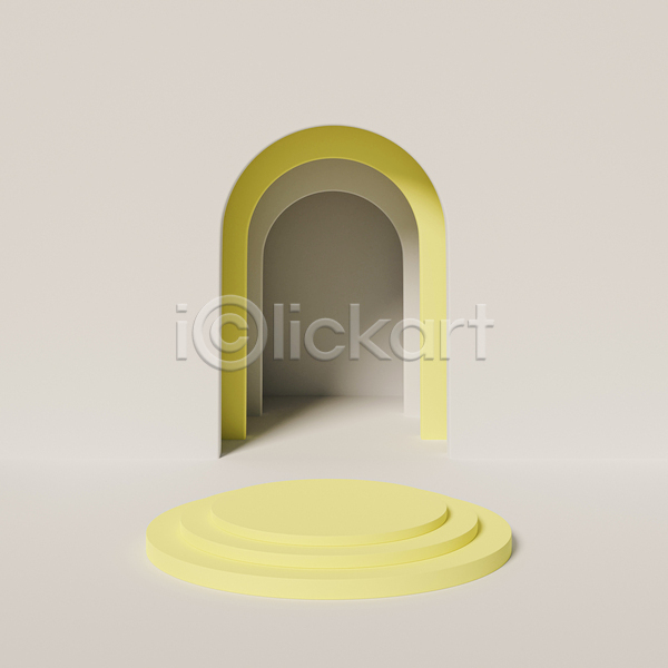 사람없음 3D JPG 포토 해외이미지 노란색 단상 백그라운드 아치 원형 포디움 회색배경