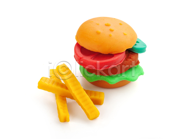 사람없음 JPG 포토 해외이미지 감자튀김 미니어처 오브젝트 작음 장난감 패스트푸드 햄버거 흰배경