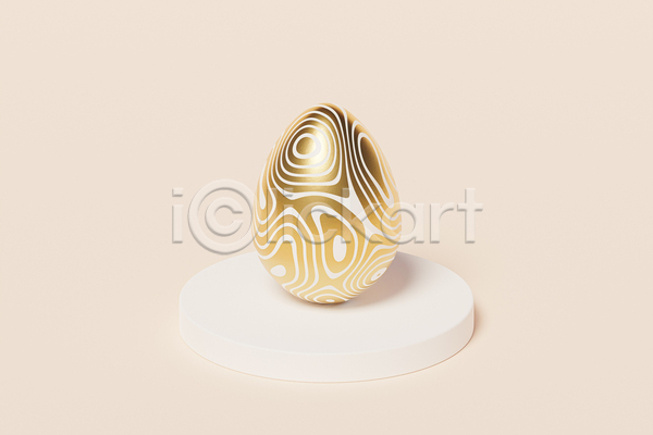 사람없음 3D JPG 포토 해외이미지 계란 금색 기하학 단상 미니멀 베이지색배경 원기둥 포디움 한개