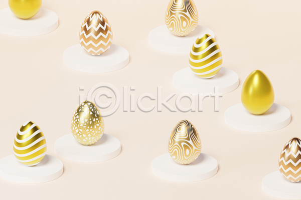 사람없음 3D JPG 포토 해외이미지 계란 금색 기하학 단상 미니멀 베이지색배경 여러개 원기둥 점박이 줄무늬 지그재그 포디움