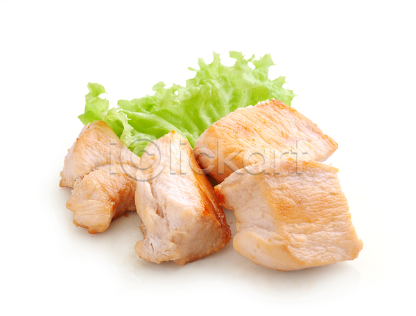 사람없음 JPG 포토 해외이미지 닭고기 닭고기요리 상추 실내 조각(피스) 흰배경