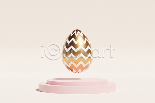 사람없음 3D JPG 포토 해외이미지 계란 금색 단상 미니멀 베이지색배경 줄무늬 지그재그 포디움 한개