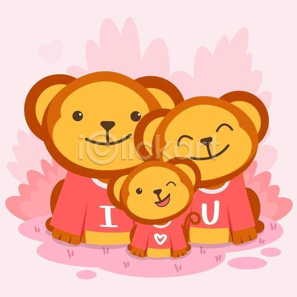 사랑 사람없음 EPS 일러스트 해외이미지 가족 무료이미지 백그라운드 분홍색 세마리 원숭이 원숭이캐릭터