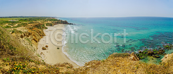 사람없음 JPG 포토 해외이미지 공원 내추럴 만 모래 물 바다 바위 보호구역 봄 사암 시골 암초 야외 이스라엘 자연 장면 중동 지중해 초록색 파노라마 파란색 풍경 하늘 해외포토