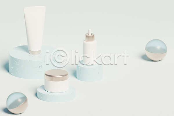 사람없음 3D JPG 해외이미지 단상 목업 브랜딩 스킨케어 실내 앰플 원형 입체도형 튜브용기 피부관리 화장품 흰배경