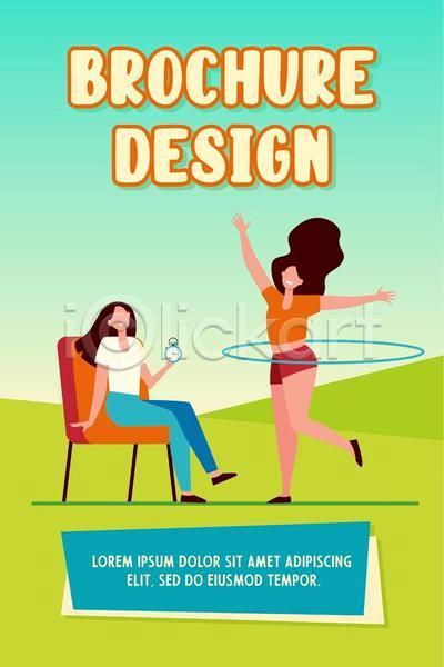 두명 성인 성인여자만 여자 EPS 일러스트 해외이미지 다리들기 들기 디자인 만세 시계 앉기 운동 의자 전신 타이포그라피 홍보물 훌라후프