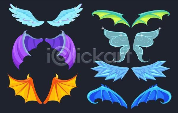사람없음 EPS 일러스트 해외이미지 게임 그래픽 날개(비행) 디자인 박쥐날개 소재 엘리먼트 오브젝트 천사날개