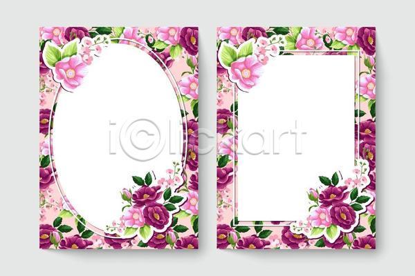 사람없음 EPS 일러스트 카드템플릿 해외이미지 꽃 분홍색 사각프레임 수채화(물감) 원형프레임 잎 카드(감사)