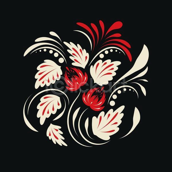 화려 사람없음 EPS 일러스트 해외이미지 검은색 꽃 디자인 미술 민화 잎