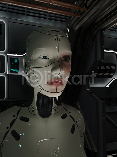 미래 상상 사람 사람없음 여자 3D JPG 일러스트 포토 해외이미지 AI(인공지능) 가상현실 공상 공학 과학 그래픽 금속 기술 눈(신체부위) 디지털 로봇 머리 복도 사이버 생명공학 순환 얼굴 인공 입술 전자 지능 철강 캐릭터 테크노 휴머노이드
